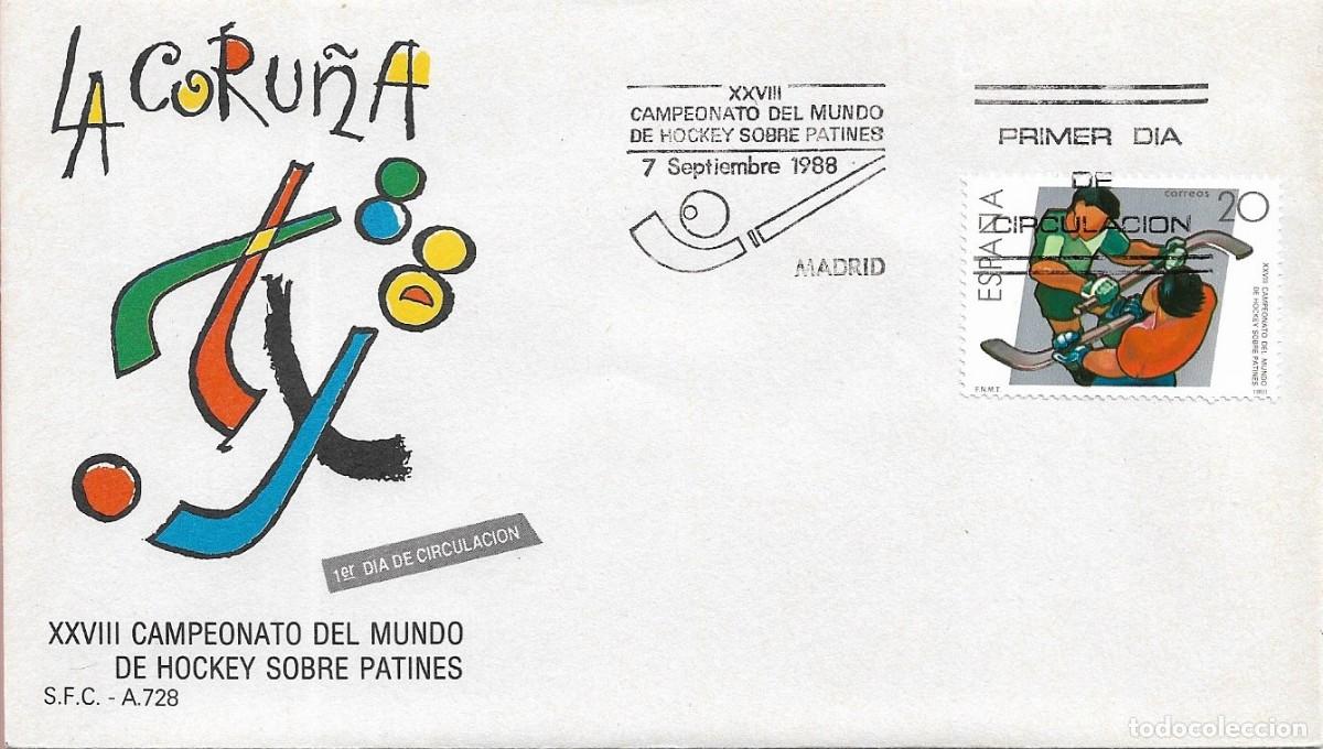 Sellos: HOCKEY PATINES XXVIII CAMPEONATO DEL MUNDO DEPORTES 1988 (EDIFIL 2957 SPD SERVICIO FILATELICO MADRID