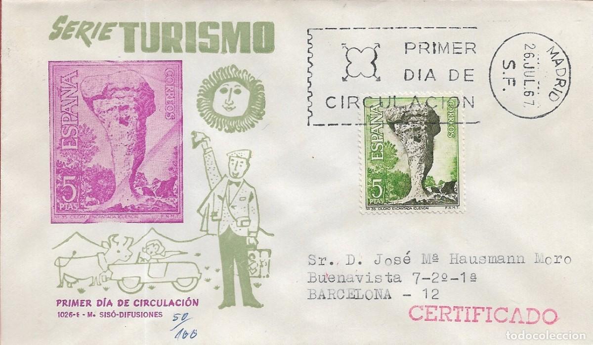 Sellos: CIUDAD ENCANTADA EN CUENCA SERIE TURISTICA 1967 (EDIFIL 1807) SOBRE PRIMER DIA CIRCULADO MS RARO ASI