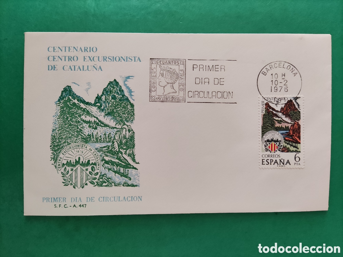 Sellos: Sobre Primer D&iacute;a. Centenario Centro Excursionista de Catalu&ntilde;a. 1976 - Foto 1
