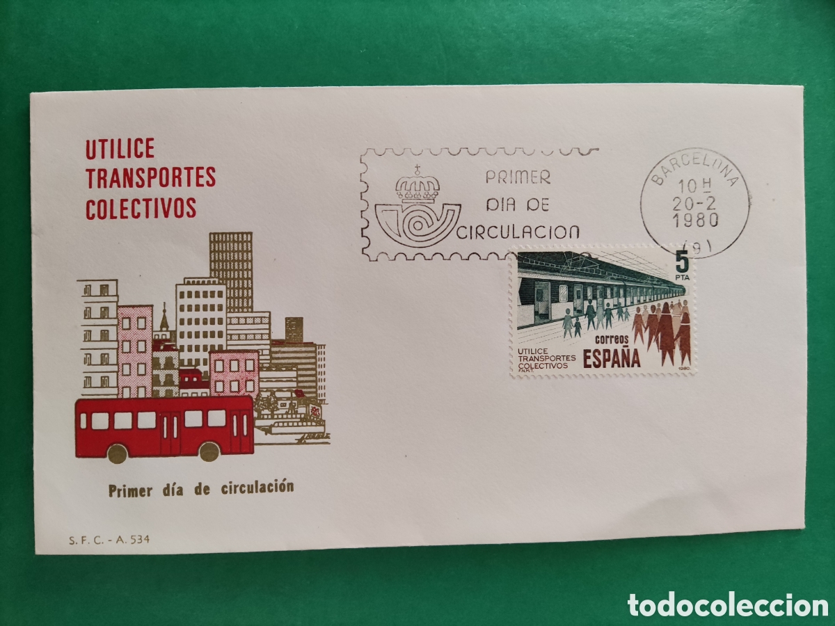 Sellos: Sobre Primer D&iacute;a UTILICE TRANSPORTES COLECTIVOS - Foto 1