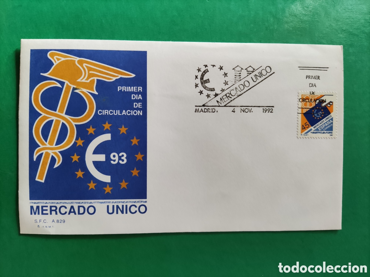 Sellos: Sobre Primer D&iacute;a Mercado &Uacute;nico - Foto 1
