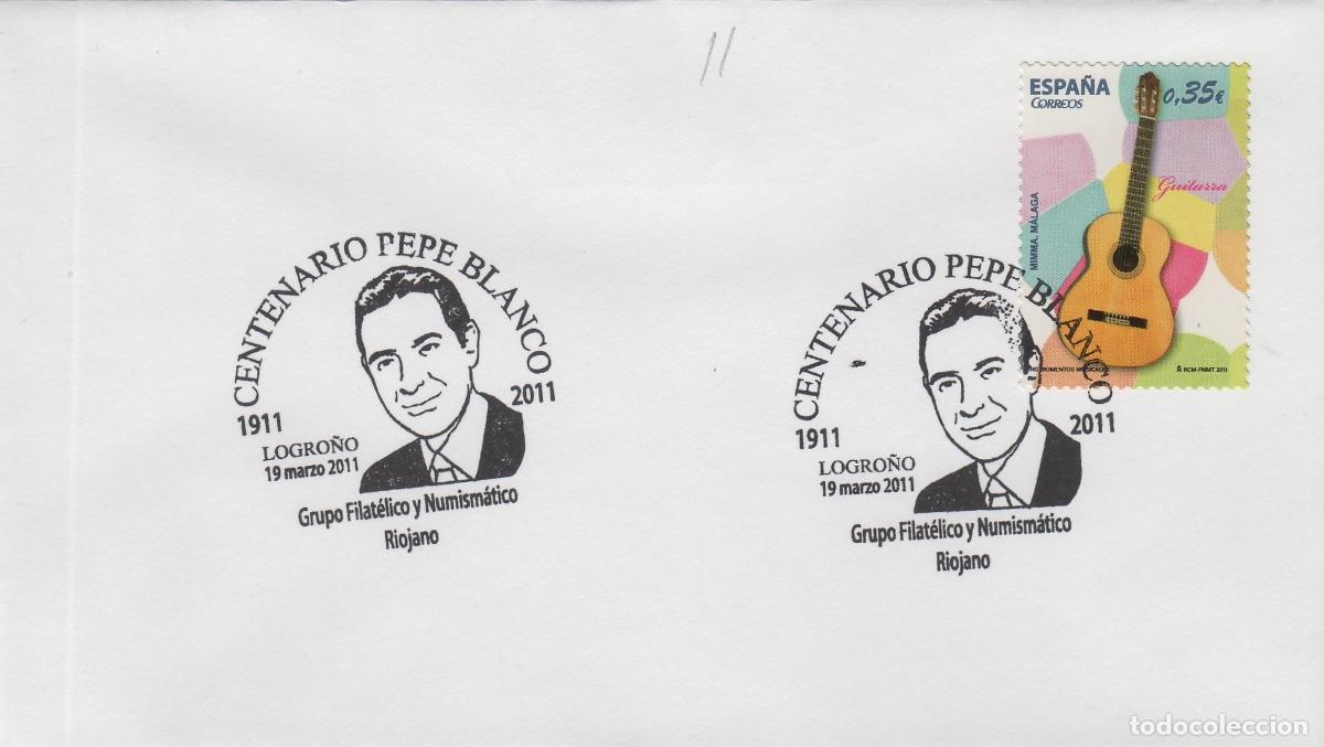 Sellos: 2011 LOGRO&Ntilde;O , CENTENARIO PEPE BLANCO , - MATASELLOS EN SOBRE - Foto 1