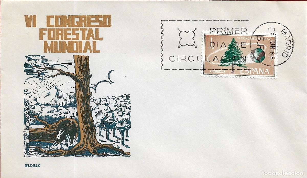 Sellos: VI CONGRESO FORESTAL MUNDIAL 1966 (EDIFIL 1736) EN SOBRE PRIMER DIA SIN CIRCULAR DE ALONSO RARO ASI