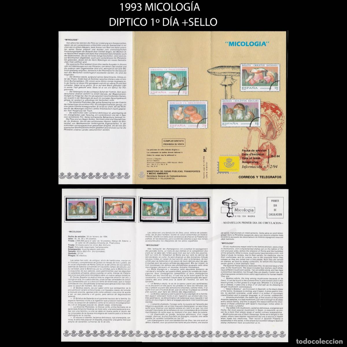 Selos: D&Iacute;PTICO 1&ordm; D&iacute;a + Sello.2-1993.MICOLOG&Iacute;A.Edifil.3244-3247