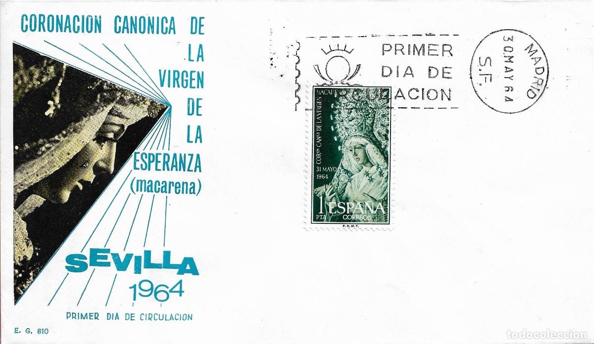Sellos: CORONACION VIRGEN ESPERANZA MACARENA 1964 (EDIFIL 1598) EN SOBRE PRIMER DIA SIN CIRCULAR DE EG RARO