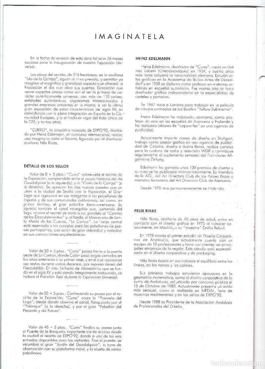 Sellos: DOCUMENTO FILAT&Eacute;LICO 1992 EXPO 92 . LOTE DE 3 DOCUMENTOS - Foto 3