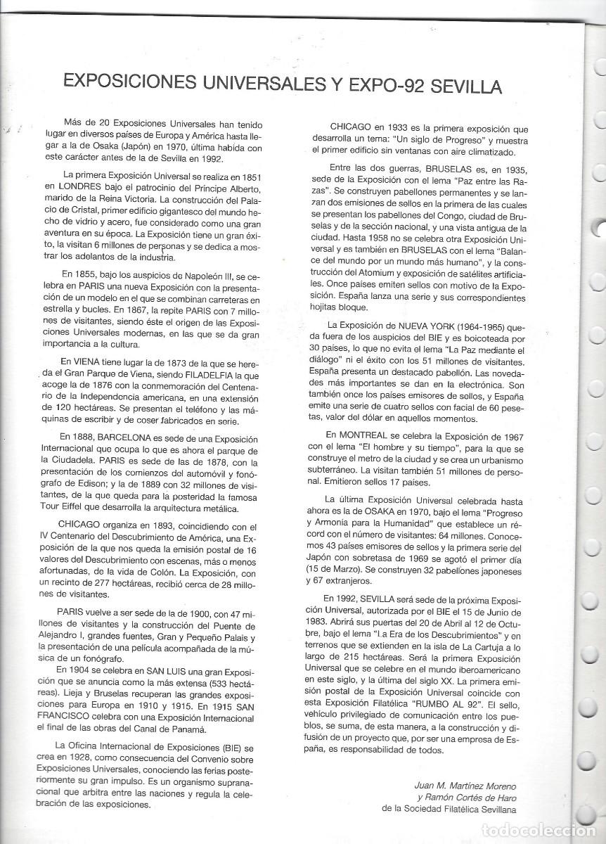 Sellos: DOCUMENTO FILAT&Eacute;LICO 1992 EXPO 92 . LOTE DE 3 DOCUMENTOS - Foto 11