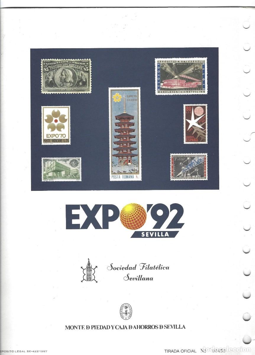 Sellos: DOCUMENTO FILAT&Eacute;LICO 1992 EXPO 92 . LOTE DE 3 DOCUMENTOS - Foto 12