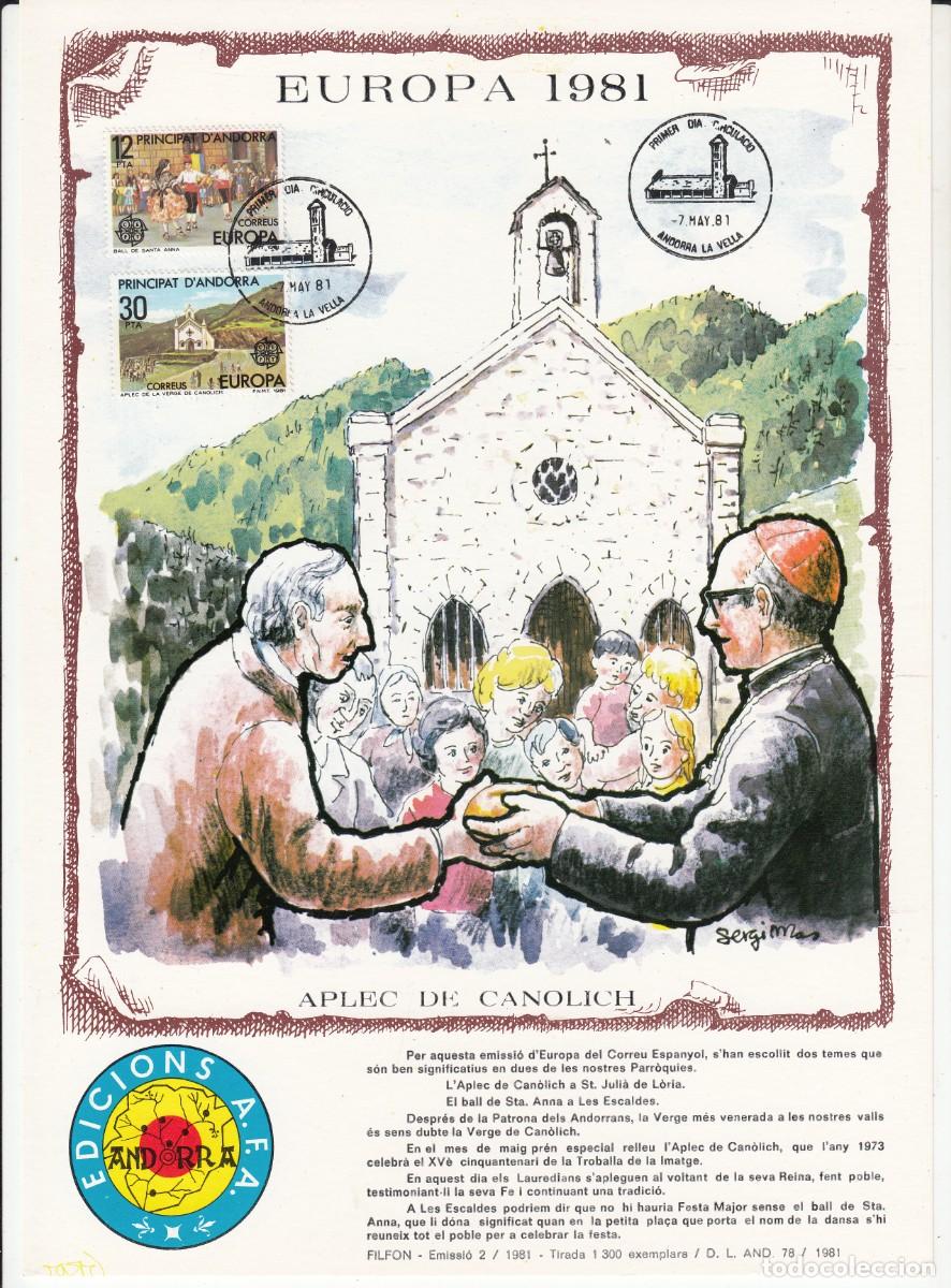 Sellos: DOCUMENTO FILAT&Eacute;LICO DE ANDORRA EUROPA 1981 - Foto 1