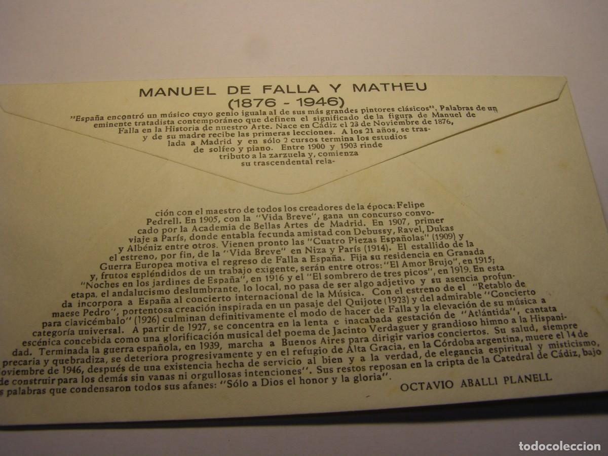 Sellos: Sobre primer dia Manuel de Falla, a&ntilde;o 1976. - Foto 4