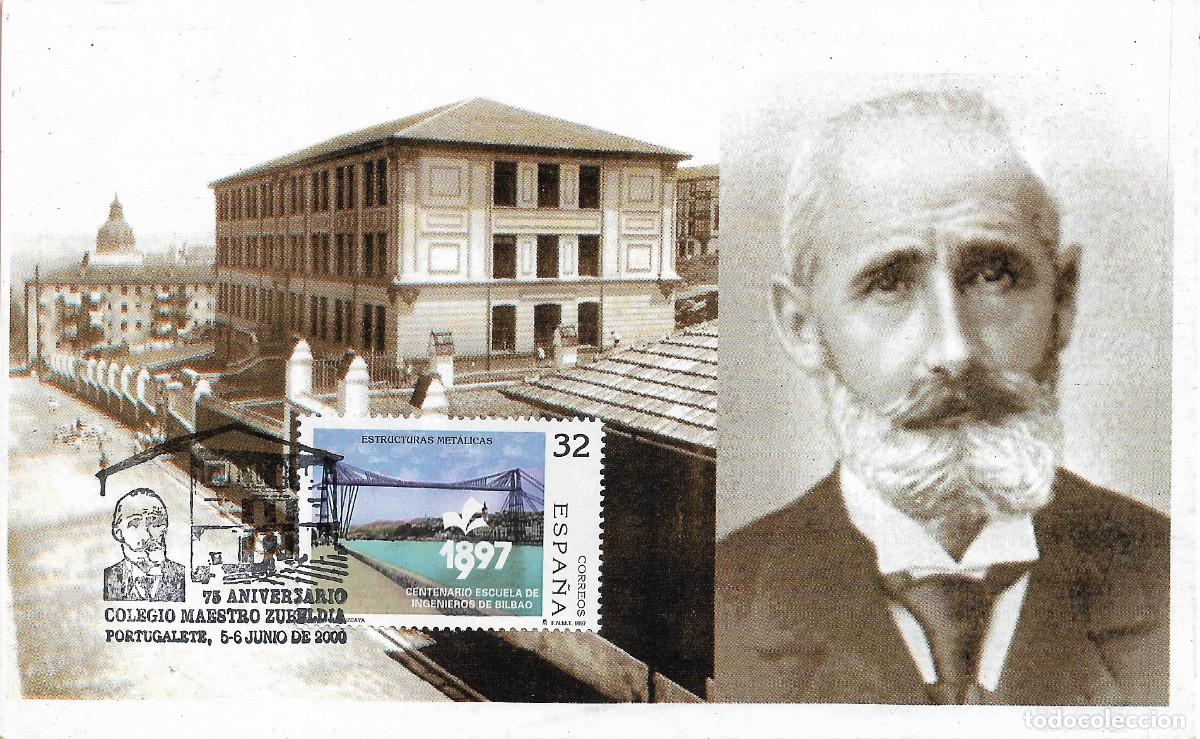 Selos: COLEGIO MAESTRO ZUBELDIA 75 ANIVERSARIO, PORTUGALETE (VIZCAYA) 2000. RARO MATASELLOS BONITA TARJETA