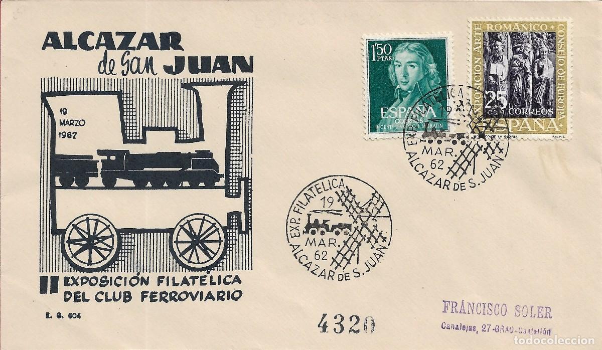 Stamps: TRENES EXPOSICION FIL, ALCAZAR DE SAN JUAN (CIUDAD REAL) 1962 MATASELLOS SOBRE CIRCULADO EG MUY RARO