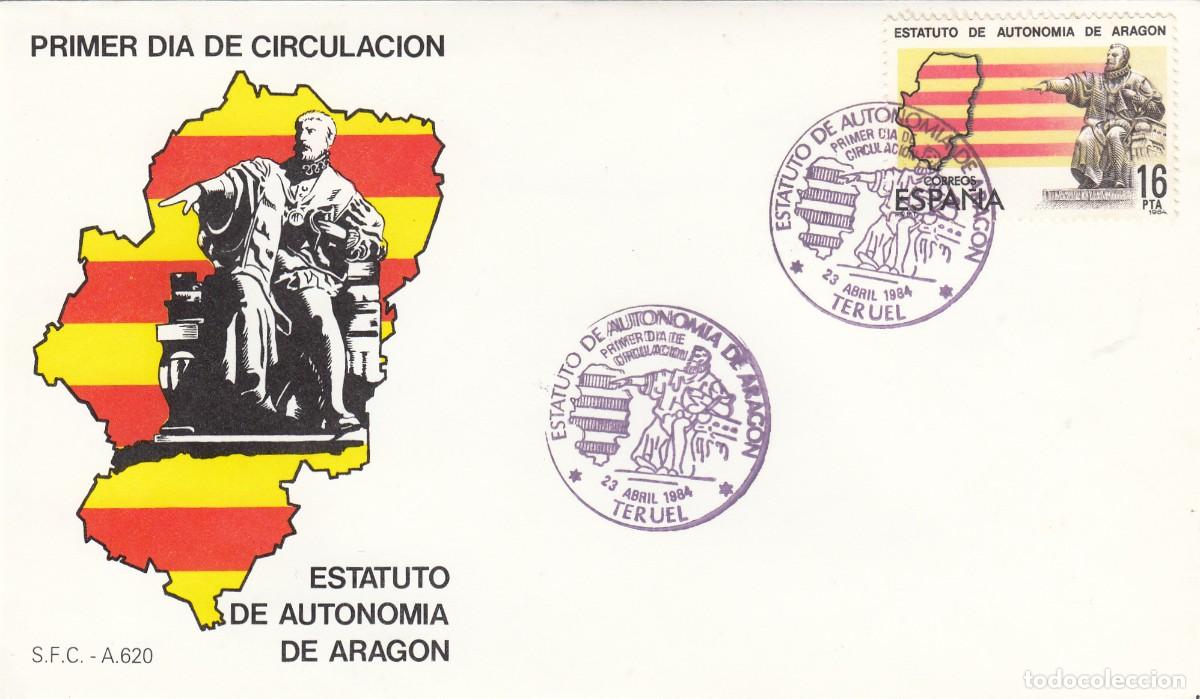 Sellos: SPD - SOBRE PRIMER DIA - ESTATUTO AUTONOMIA ARAG&Oacute;N - TERUEL - 1984
