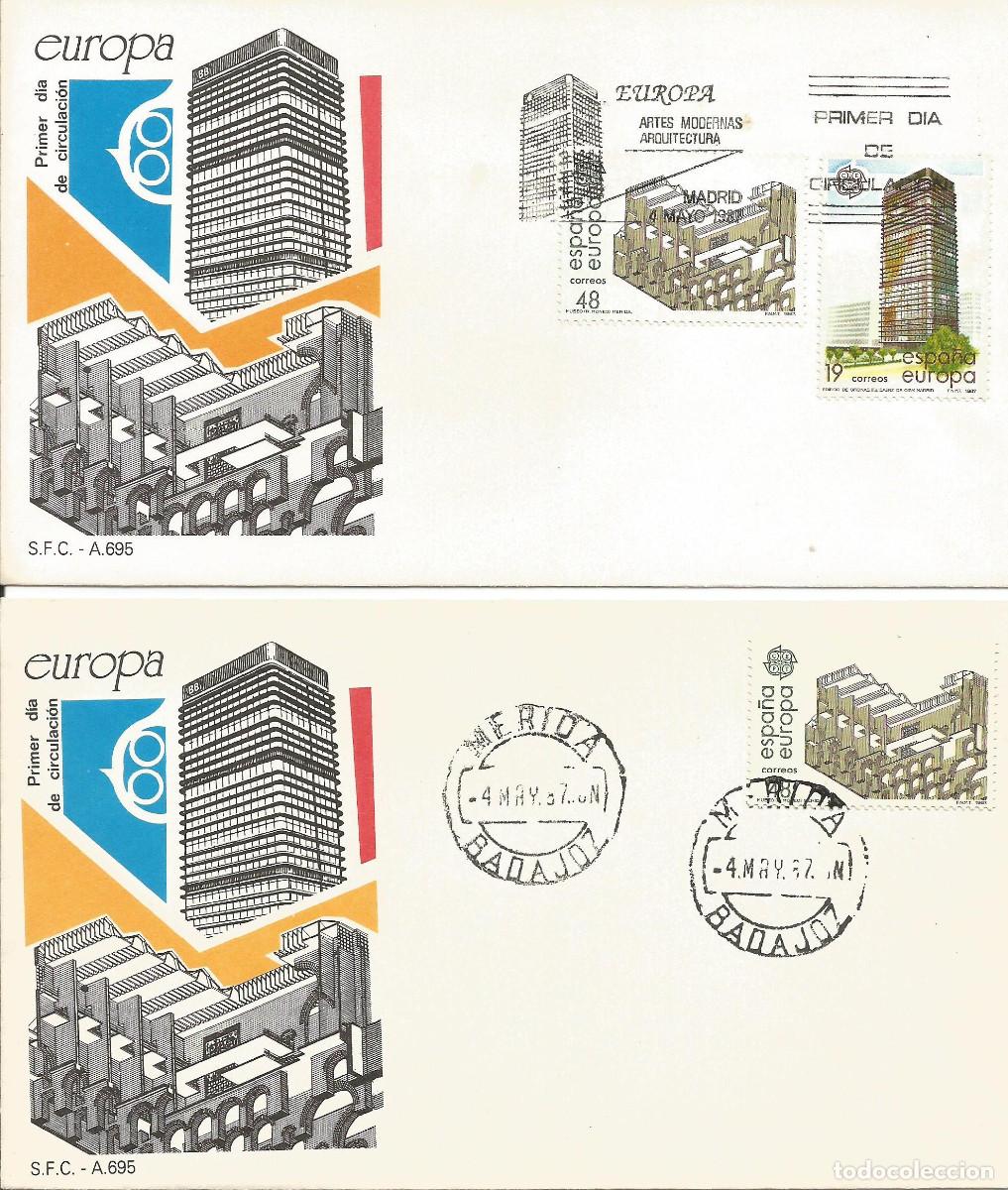 Sellos: 2 SOBRES PRIMER DIA. EUROPA. MUSEO MONEO DE M&Eacute;RIDA - EDIFICIO SAENZ DE OZA DE MADRID. 1987 - Foto 1