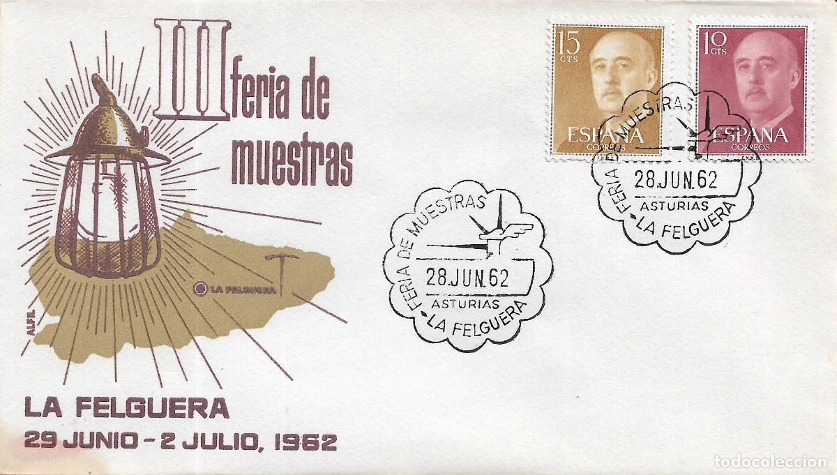 Sellos: III FERIA DE MUESTRAS, LA FELGUERA (ASTURIAS) 28 JUNIO 1962 RARO MATASELLOS SOBRE SIN CIRCULAR ALFIL