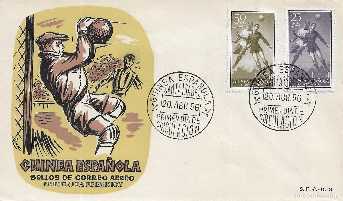Francobolli: FUTBOL GUINEA ESPA&Ntilde;OLA 1956 (EDIFIL 350/51) EN SOBRE PRIMER DIA SIN CIRCULAR DEL SERVICIO FILATELICO