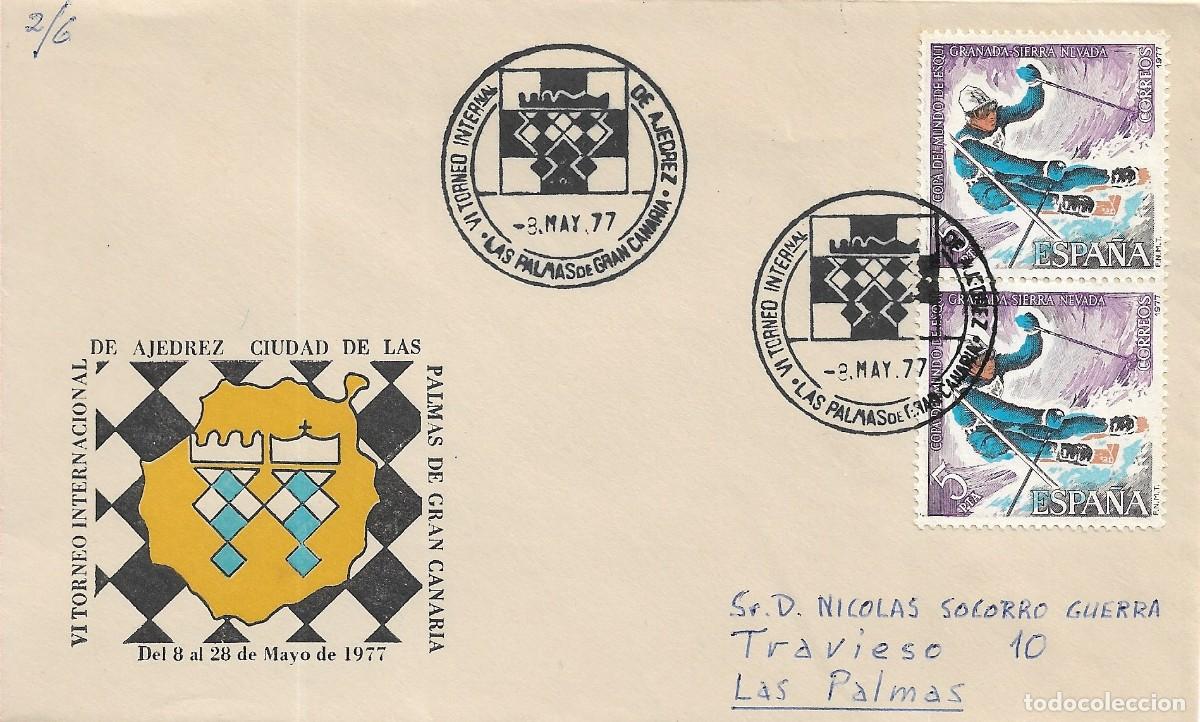 Sellos: AJEDREZ VI TORNEO INTERNACIONAL CIUDAD DE LAS PALMAS (CANARIAS) 1977 MATASELLOS SOBRE CIRCULADO RARO