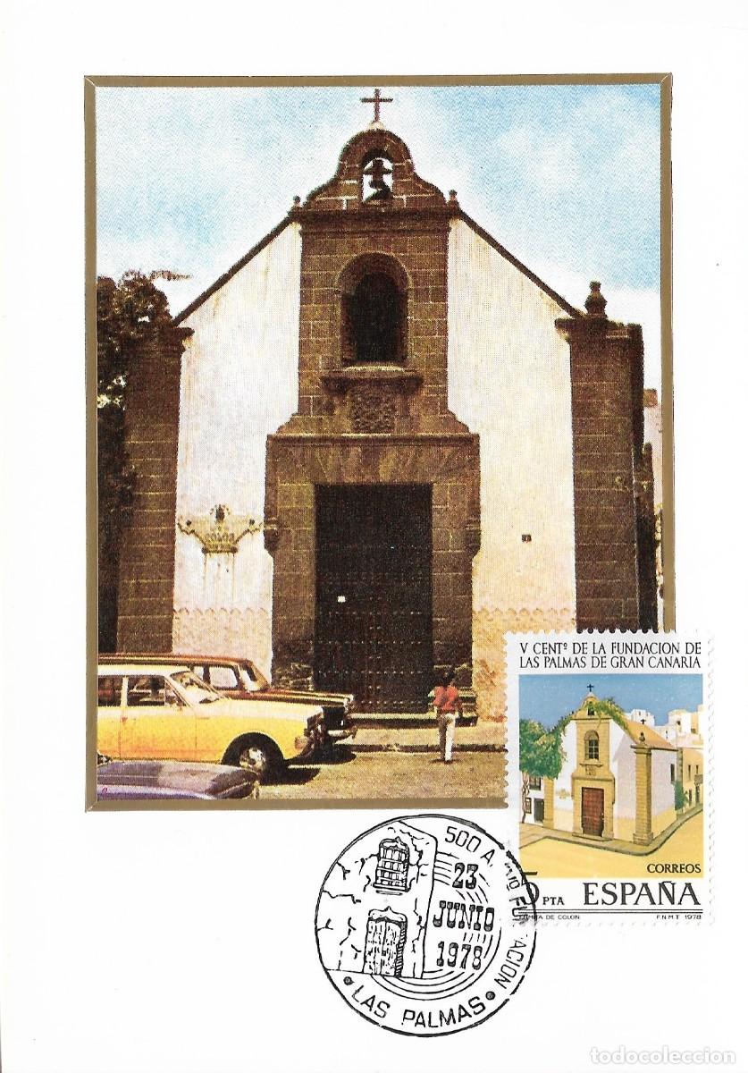 Sellos: 500 ANIVERSARIO FUNDACION CIUDAD DE LAS PALMAS (CANARIAS) 1978. MATASELLOS TARJETA ERMITA COLON RARO