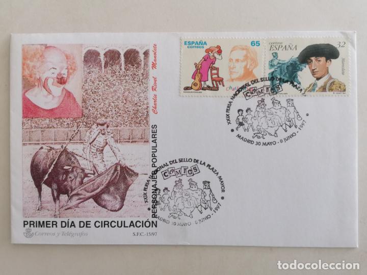 Sellos: SOBRE PRIMER DIA DE CIRCULACION, PERSONAJES POPULARES, CHARLIE RIVEL Y MANOLETE