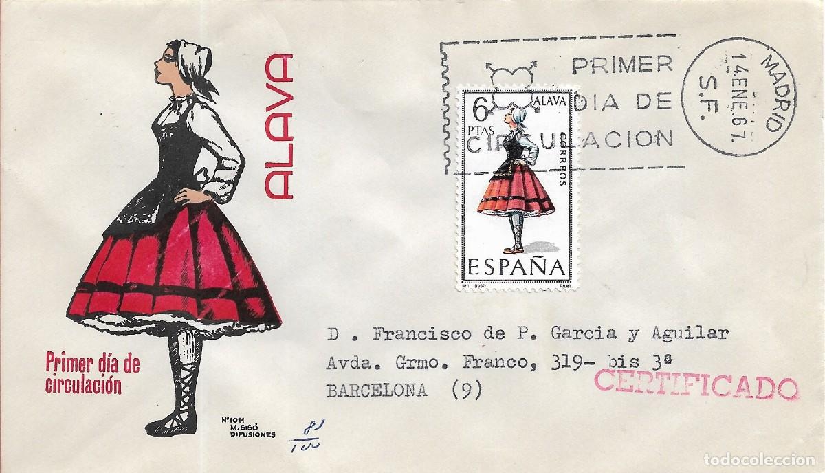 Selos: TRAJE DE ALAVA TRAJES TIPICOS ESPA&Ntilde;OLES 1967 (EDIFIL 1767) EN RARO SOBRE PRIMER DIA CIRCULADO DE MS