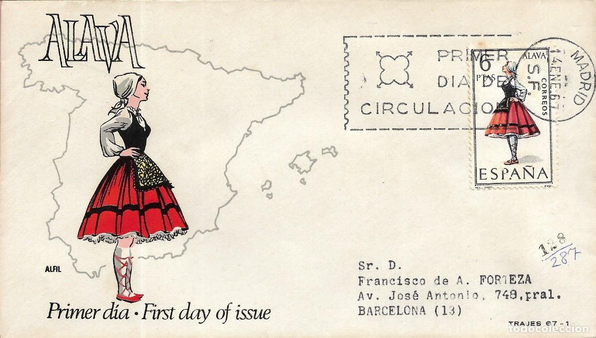 Selos: TRAJE DE ALAVA TRAJES TIPICOS ESPA&Ntilde;OLES 1967 (EDIFIL 1767) EN RARO SOBRE PRIMER DIA CIRCULADO ALFIL