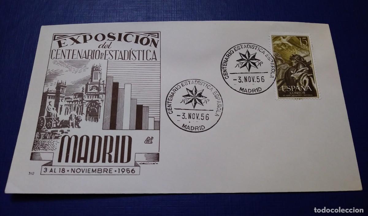 Sellos: Sobre de EXPOSICI&Oacute;N DEL CENTENARIO DE ESTAD&Iacute;STICA - MADRID - 1956 - Foto 1