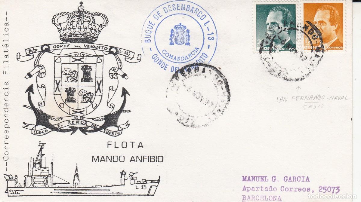 Sellos: FILATELIA NAVAL - BUQUE DE DESEMBARCO CONDE DE VENADITO - -SAN FERNANDO NAVAL - 1987