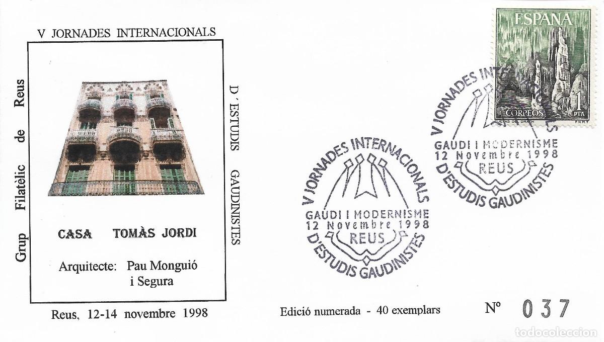 Sellos: CASA TOMAS JORDI SOBRE MATASELLOS GAUDI I MODERNISME REUS 1998 MUY RARO (TIRADA 40 EJEMPLARES)