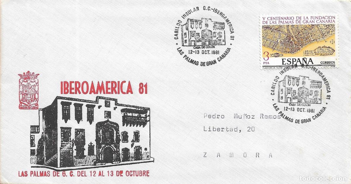 Sellos: DESCUBRIMIENTO DE AMERICA 489 ANIV LAS PALMAS (CANARIAS) 1981 MATASELLOS CASA COLON RARO SOBRE ILUST