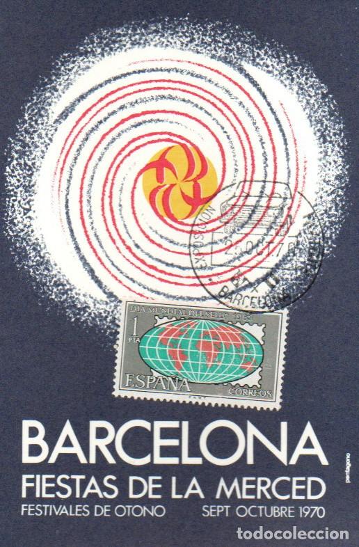 Sellos: A&Ntilde;O 1970, BARCELONA, EXPOSICION FILATELICA DEL GRUPO DE EMPRESAS SEAT EN TARJETA FIESTAS DE LA MERCE