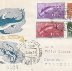 Sellos: IFNI DIA DEL SELLO 1954 FAUNA PECES (EDIFIL 118/21) EN SPD CIRCULADO SERVICIO FILATELICO DE CORREOS