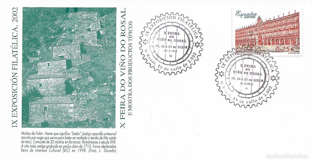 Briefmarken: VENDIMIA VINO X FEIRA DO VI&Ntilde;O MOSTRA, O ROSAL (PONTEVEDRA) 2002. MATASELLOS TARJETA MUI&Ntilde;OS DO FOLON