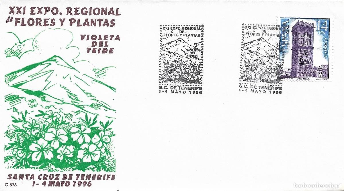 Sellos: VIOLETA DEL TEIDE XXI EXPOSICION FLORES, SANTA CRUZ DE TENERIFE CANARIAS 1996. MATASELLOS RARO SOBRE