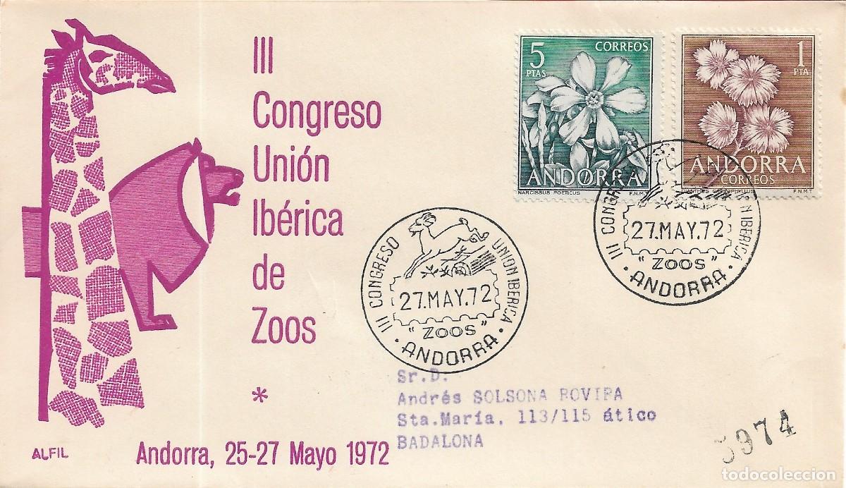 Sellos: FAUNA ZOOS III CONGRESO UNION IBERICA ANDORRA ESPA&Ntilde;OLA 1972. RARO MATASELLOS SOBRE CIRCULADO ALFIL.