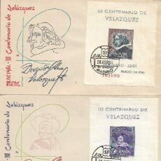 Sellos: PINTURA VELAZQUEZ 1961 III CENTENARIO (EDIFIL 1344/47) EN CUATRO SOBRES PRIMER DIA DE ARRONIZ RAROS