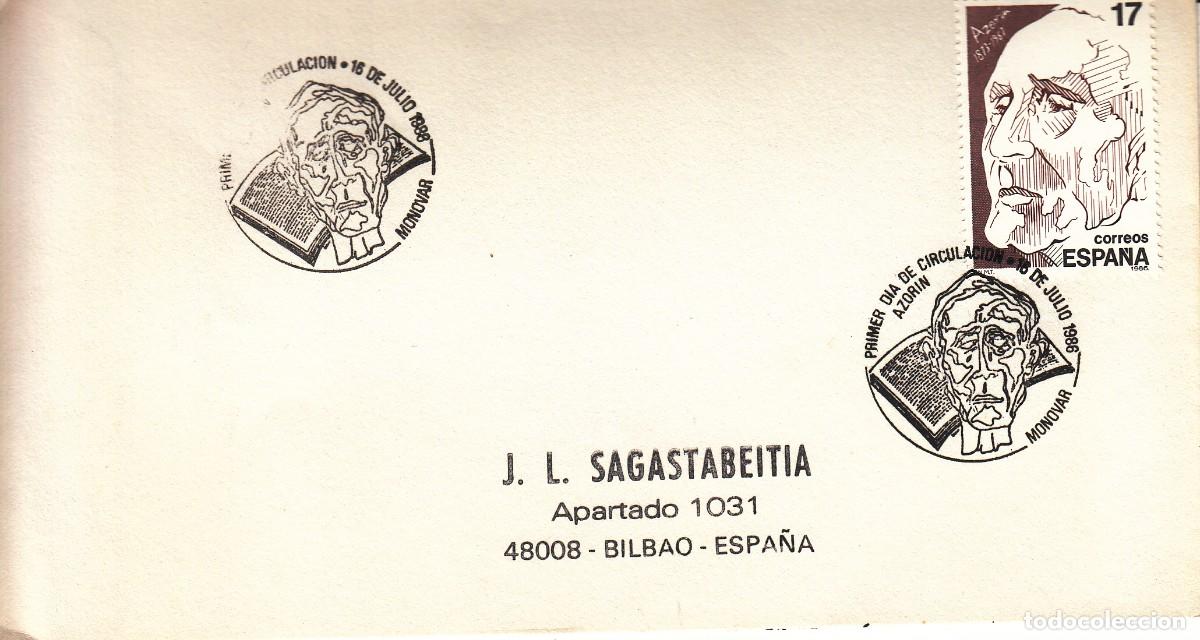 Sellos: SOBRE: 1986 MONOVAR. AZORIN - Foto 1