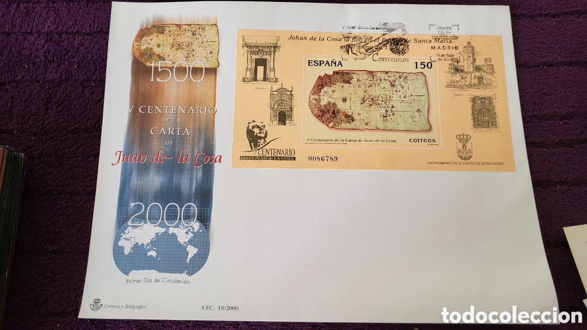 Sellos: Sobre Postal V Centenario de la carta Juan de la cosa - Foto 1