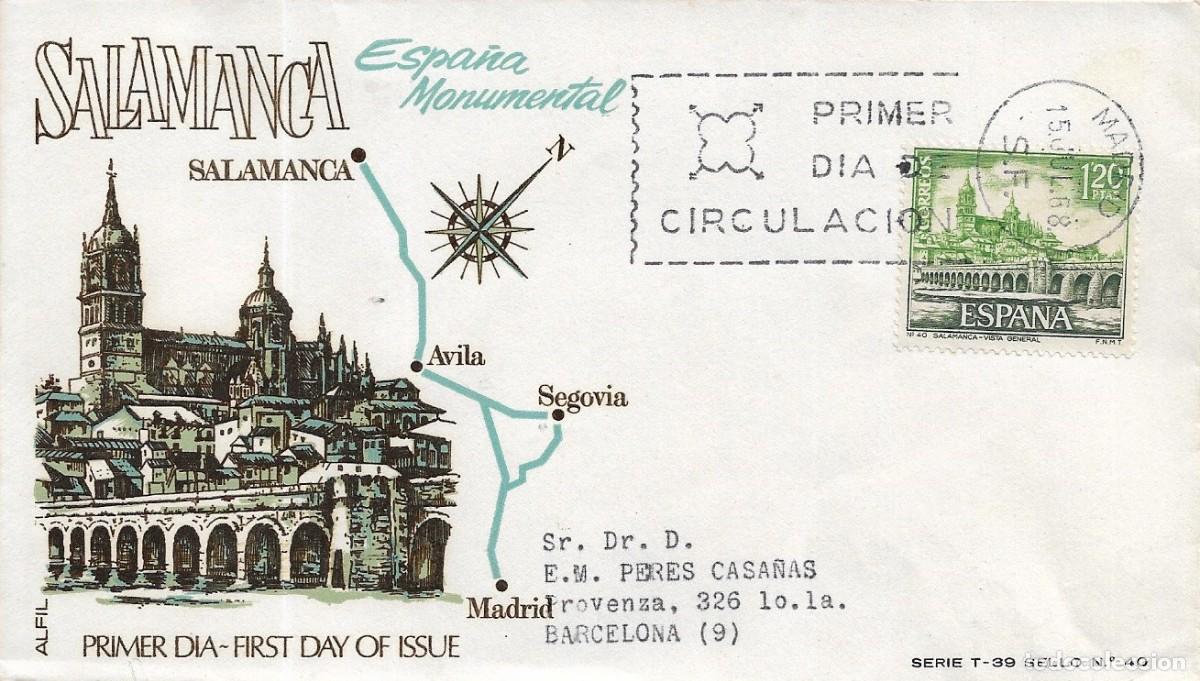 Francobolli: VISTA GENERAL DE SALAMANCA SERIE TURISTICA 1968 (EDIFIL 1876) SOBRE PRIMER DIA CIRCULADO ALFIL RARO