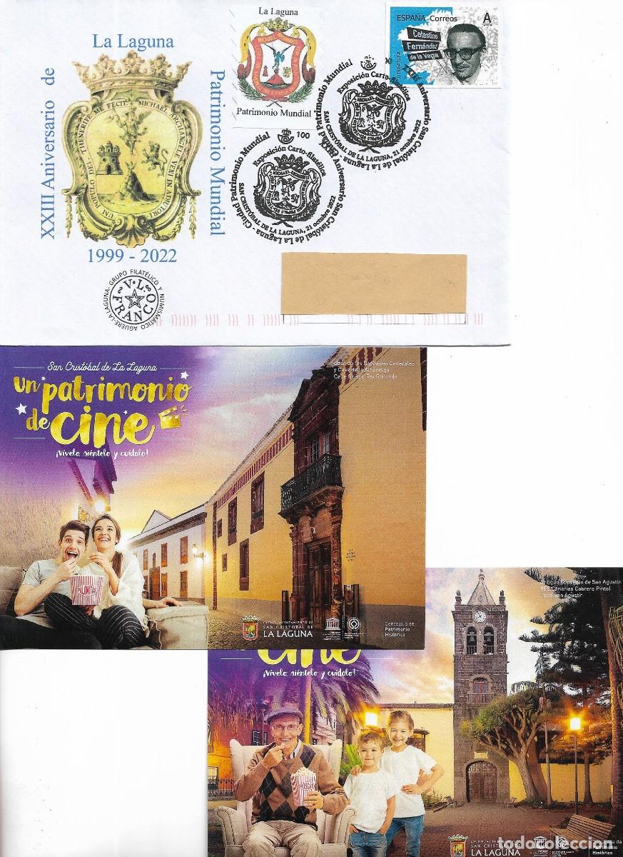 Sellos: PATRIMONIO MUNDIAL XXIII ANIV, SAN CRISTOBAL DE LA LAGUNA (CANARIAS) 2022. MATASELLOS SOBRE+TARJETAS