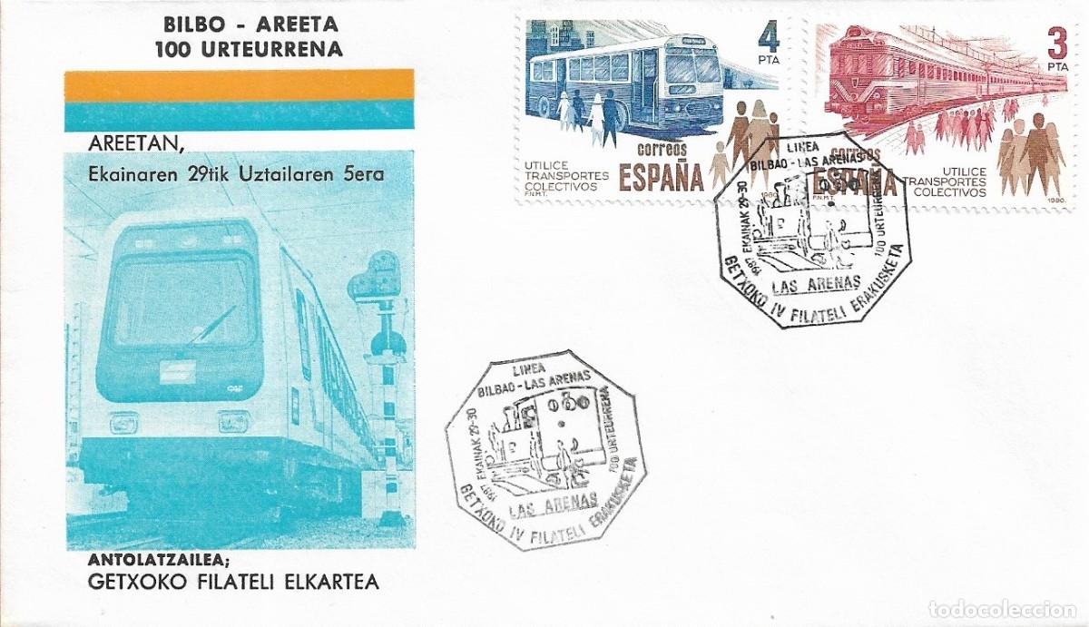 Briefmarken: TRENES 100 A&Ntilde;OS DE LA LINEA BILBAO-LAS ARENAS (VIZCAYA) 1987. MATASELLOS FERROCARRIL SOBRE VER DORSO
