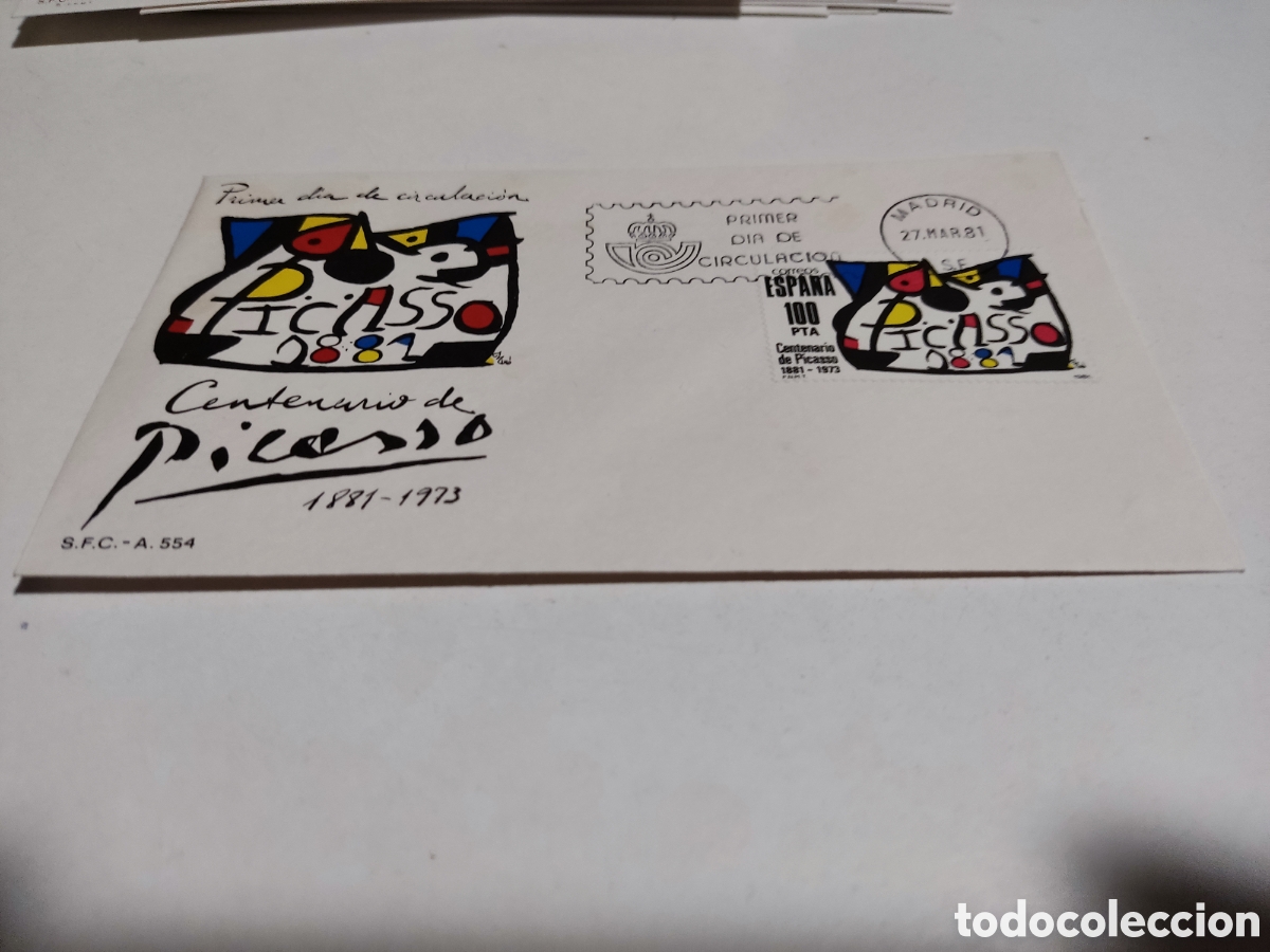 Sellos: Sobre primer d&iacute;a de circulaci&oacute;n picasso - Foto 1