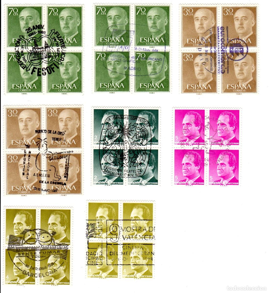 Sellos: Sellos Bloques de cuatro - Espa&ntilde;a, con matasellos - Foto 1