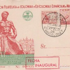 Sellos: AÑO 1948, FERIA DE MUESTRAS BARCELONA, EXPOSICIÓN COLONIAS Y EX-COLONIAS, EDICION OFICIAL ROJO