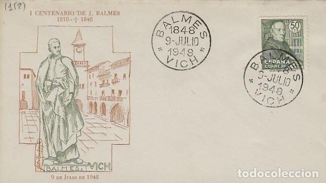 Sellos: A&Ntilde;O 1948, PRIMER CENTENARIO DE BALMES, MATASELLO DE VICH - Foto 1
