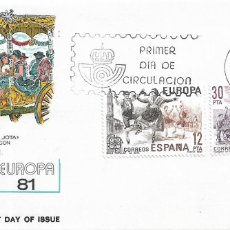 Sellos: ROMERIA DEL ROCIO JOTA ARAGONESA EUROPA-CEPT 1981 (EDIFIL 2615/16) SOBRE PRIMER DIA ALFIL BARCELONA