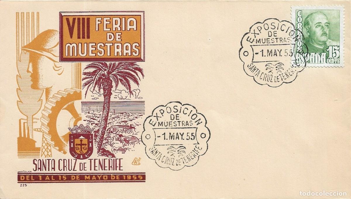 Sellos: EXPOSICION DE MUESTRAS, SANTA CRUZ TENERIFE (CANARIAS) 1 MAYO 1955. MATASELLOS SOBRE SIN CIRCULAR DP
