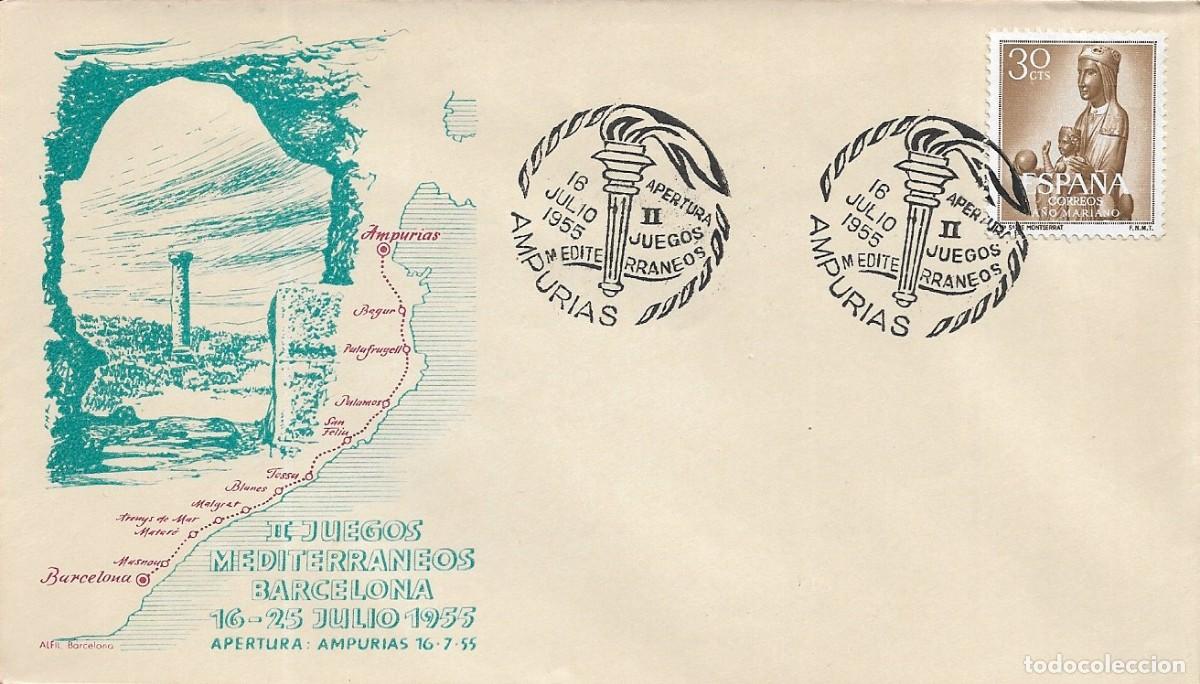 Sellos: II JUEGOS MEDITERRANEOS APERTURA, AMPURIAS (GERONA) 1955 MATASELLOS EN SOBRE SIN CIRCULAR ALFIL RARO