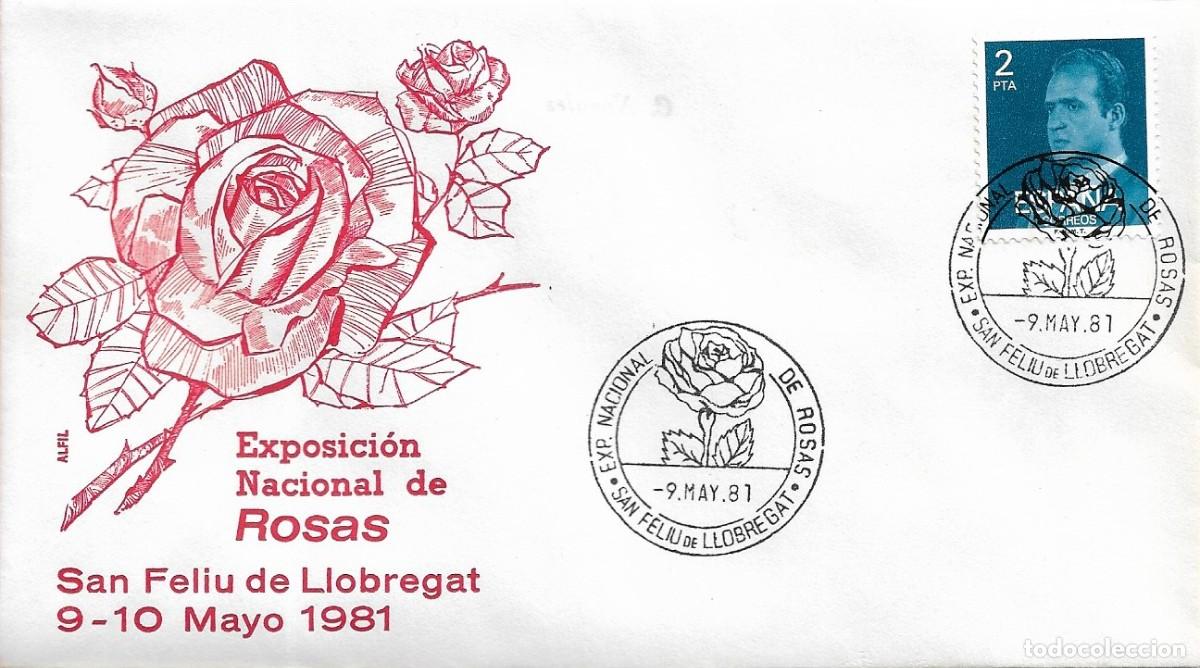 Sellos: ROSAS EXPOSICION NACIONAL, SAN FELIU DE LLOBREGAT (BARCELONA) 1981. RARO MATASELLOS EN SOBRE ALFIL