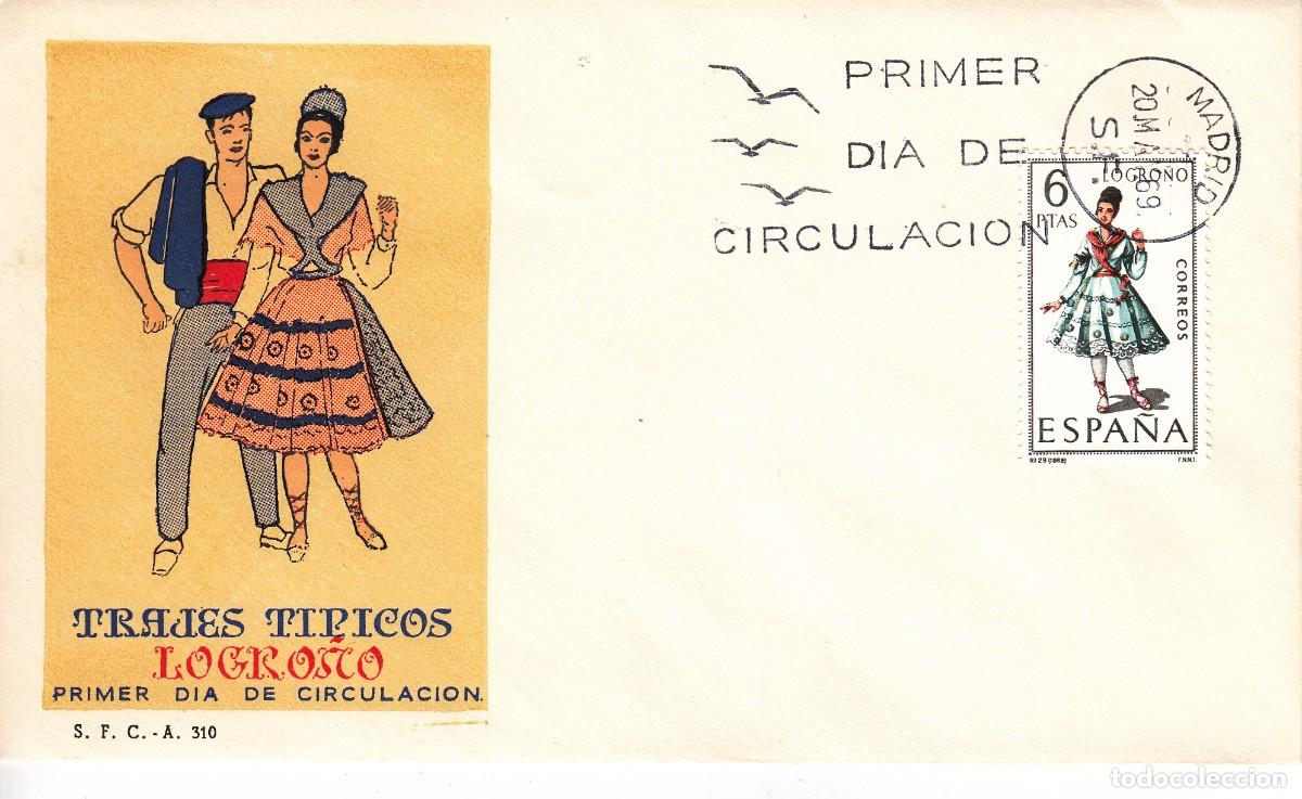 Sellos: SOBRE: 1969 MADRID. TRAJES TIPICOS - LOGRO&Ntilde;O - Foto 1