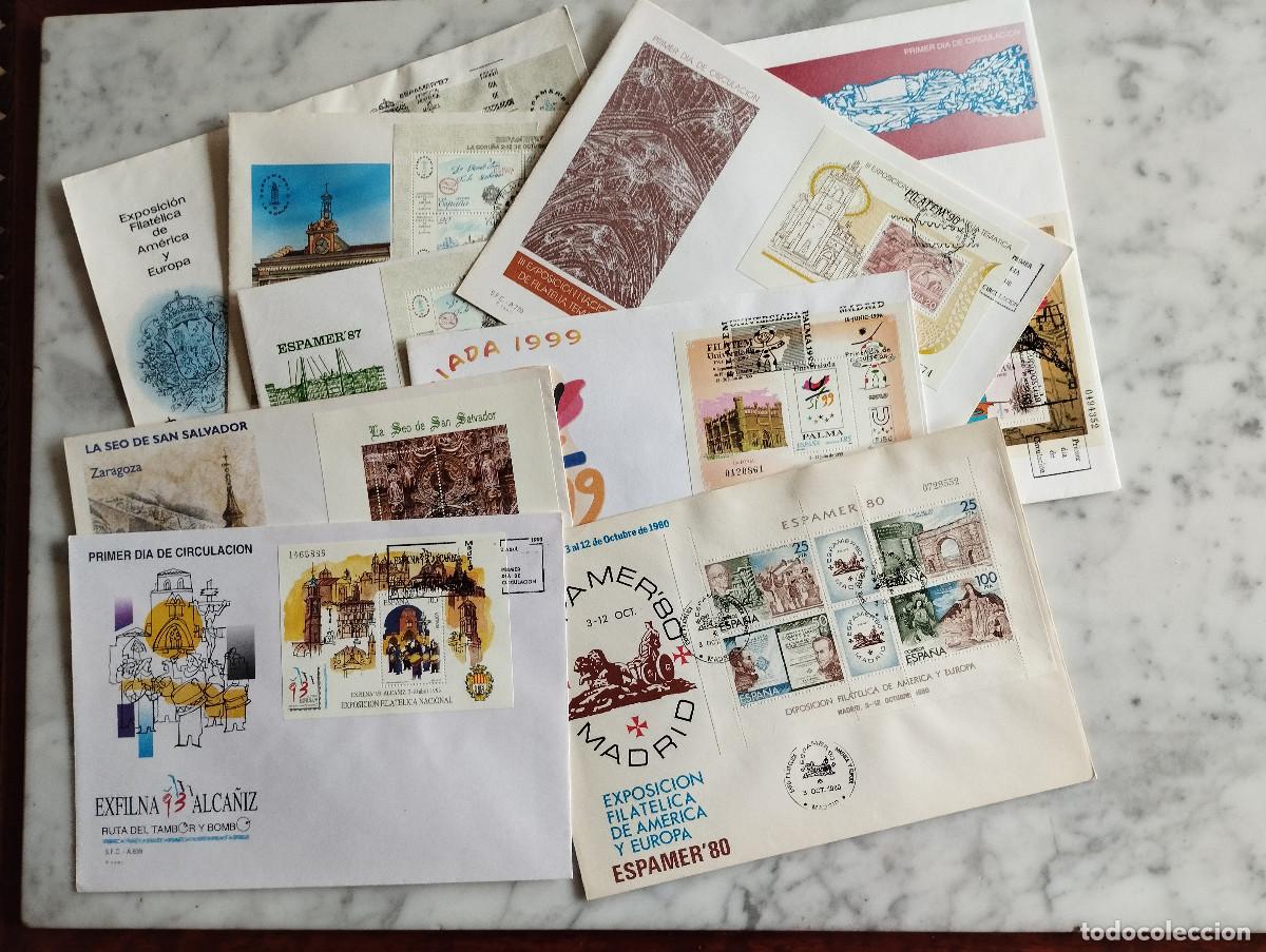 Sellos: 9 sobres 1&ordm; dia de circulaci&oacute;n exfilina 93-espamer '87-80 filetem'90-compostela 93-zaragoza